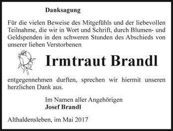 Traueranzeige von Irmtraut Brandl  von Magdeburger Volksstimme
