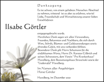 Traueranzeige von Isabe Görtler  von Magdeburger Volksstimme