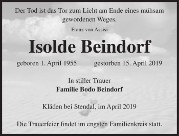 Traueranzeige von Isolde Beindorf  von Magdeburger Volksstimme