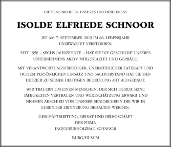 Traueranzeige von Isolde Elfriede Schnoor  von Magdeburger Volksstimme