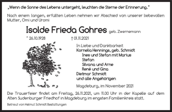 Traueranzeige von Isolde Frieda Gohres (geb. Zwernemann)  von Magdeburger Volksstimme