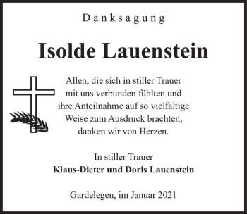 Traueranzeige von Isolde Lauenstein  von Magdeburger Volksstimme