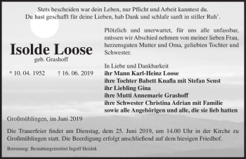 Traueranzeige von Isolde Loose (geb. Grashoff)  von Magdeburger Volksstimme
