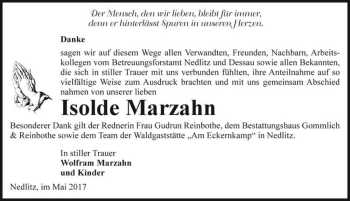 Traueranzeige von Isolde Marzahn  von Magdeburger Volksstimme