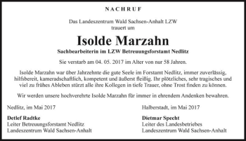 Traueranzeige von Isolde Marzahn  von Magdeburger Volksstimme