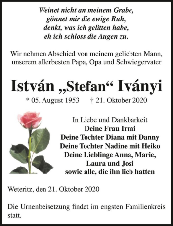 Traueranzeige von István 