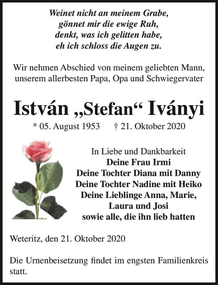  Traueranzeige für István 