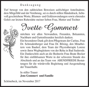 Traueranzeige von Ivette Gommert  von Magdeburger Volksstimme