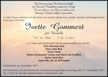 Traueranzeige von Ivette Gommert (geb. Bardella)  von Magdeburger Volksstimme