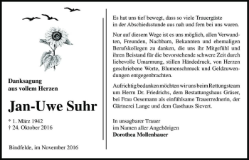 Traueranzeige von Jan-Uwe Suhr  von Magdeburger Volksstimme