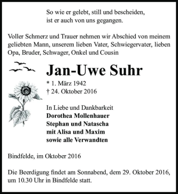 Traueranzeige von Jan-Uwe Suhr  von Magdeburger Volksstimme