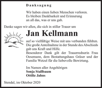 Traueranzeige von Jan Kellmann  von Magdeburger Volksstimme