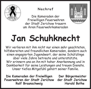 Traueranzeige von Jan Schuhknecht  von Magdeburger Volksstimme