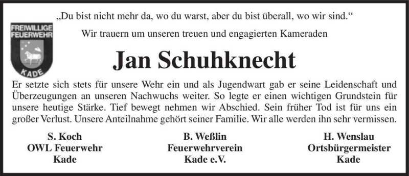  Traueranzeige für Jan Schuhknecht  vom 21.11.2020 aus Magdeburger Volksstimme