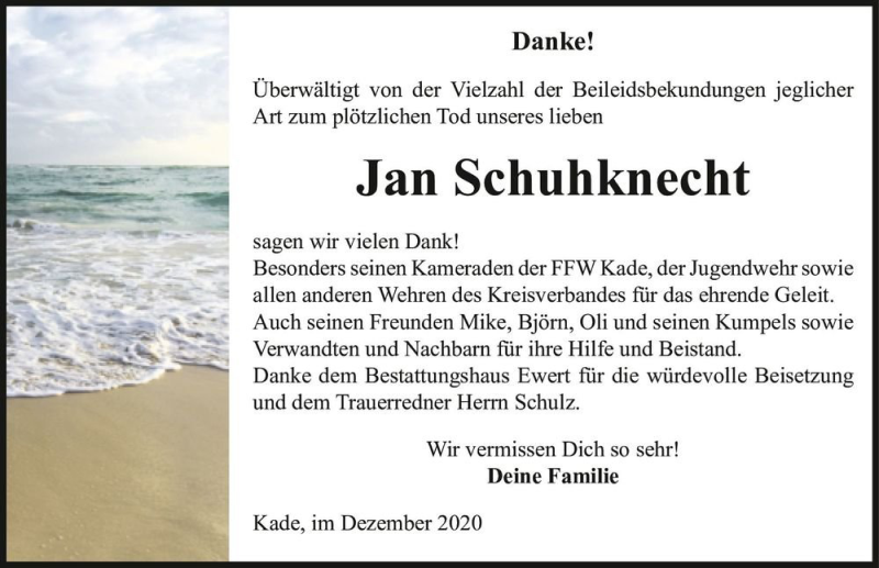  Traueranzeige für Jan Schuhknecht  vom 12.12.2020 aus Magdeburger Volksstimme