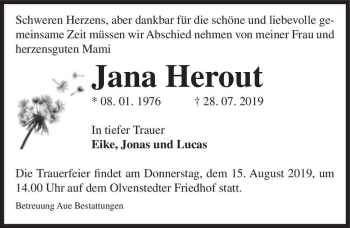 Traueranzeige von Jana Herout  von Magdeburger Volksstimme