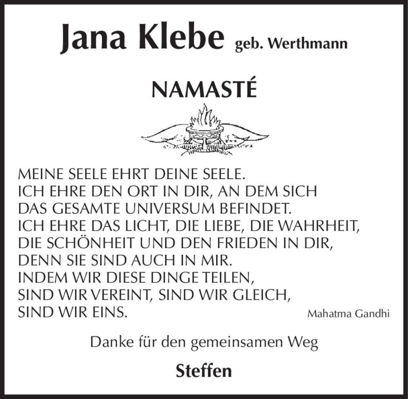  Traueranzeige für Jana Klebe (geb. Werthmann)  vom 10.04.2021 aus Magdeburger Volksstimme