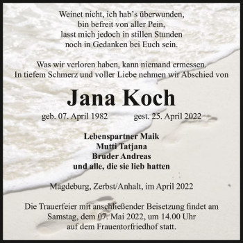 Traueranzeige von Jana Koch  von Magdeburger Volksstimme