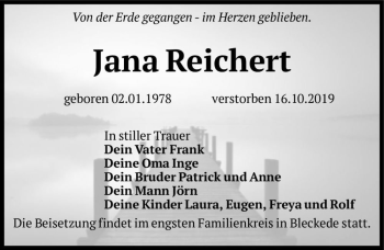 Traueranzeige von Jana Reichert  von Magdeburger Volksstimme