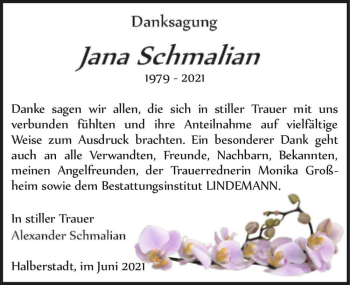 Traueranzeige von Jana Schmalian  von Magdeburger Volksstimme