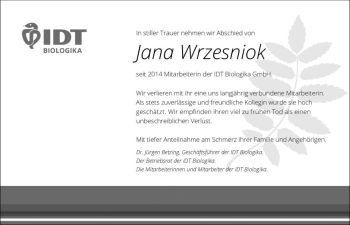 Traueranzeige von Jana Wrzesniok  von Magdeburger Volksstimme