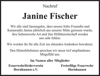 Traueranzeige von Janine Fischer  von Magdeburger Volksstimme