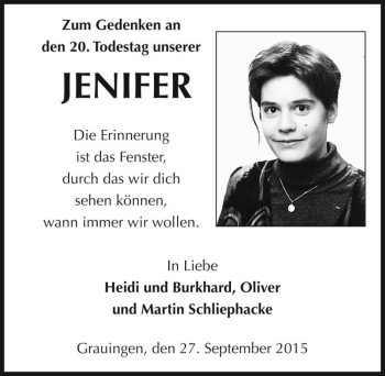 Traueranzeige von Jenifer  von Magdeburger Volksstimme