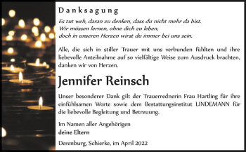 Traueranzeige von Jennifer Reinsch  von Magdeburger Volksstimme