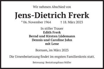 Traueranzeige von Jens-Dietrich Frerk  von Magdeburger Volksstimme