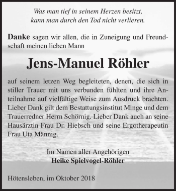 Traueranzeige von Jens-Manuel Röhler  von Magdeburger Volksstimme