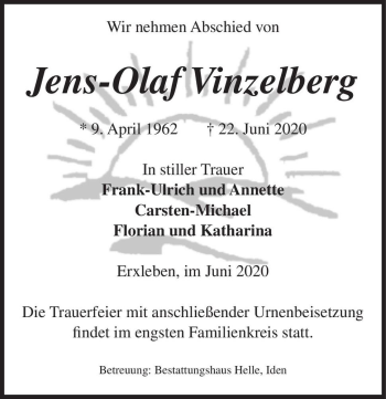 Traueranzeige von Jens-Olaf Vinzelberg  von Magdeburger Volksstimme