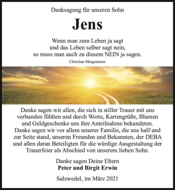 Traueranzeige von Jens  von Magdeburger Volksstimme