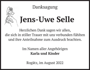 Traueranzeige von Jens-Uwe Selle  von Magdeburger Volksstimme