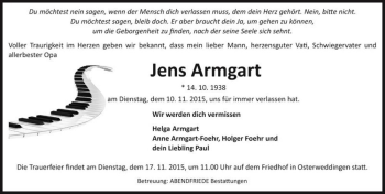 Traueranzeige von Jens Armgart  von Magdeburger Volksstimme