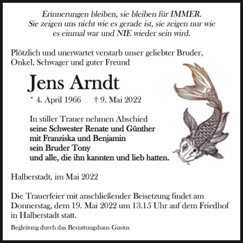 Traueranzeige von Jens Arndt  von Magdeburger Volksstimme