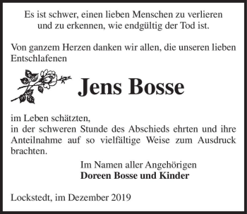 Traueranzeige von Jens Bosse  von Magdeburger Volksstimme