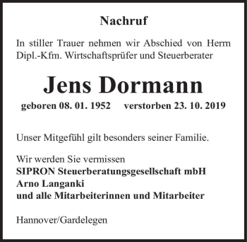 Traueranzeige von Jens Dormann  von Magdeburger Volksstimme