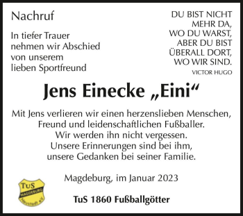 Traueranzeige von Jens Einecke  von Magdeburger Volksstimme