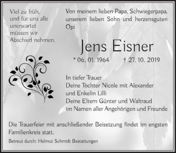 Traueranzeige von Jens Eisner  von Magdeburger Volksstimme