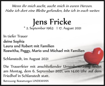 Traueranzeige von Jens Fricke  von Magdeburger Volksstimme