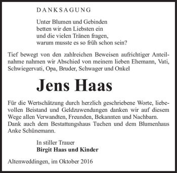 Traueranzeige von Jens Haas  von Magdeburger Volksstimme