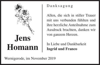 Traueranzeige von Jens Homann  von Magdeburger Volksstimme