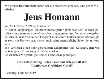 Traueranzeige von Jens Homann  von Magdeburger Volksstimme