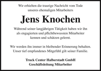 Traueranzeige von Jens Knochen  von Magdeburger Volksstimme