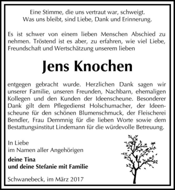 Traueranzeige von Jens Knochen  von Magdeburger Volksstimme
