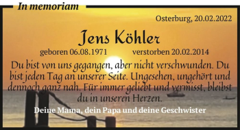 Traueranzeige von Jens Köhler  von Magdeburger Volksstimme