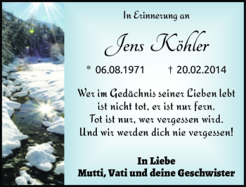 Traueranzeige von Jens Köhler  von Magdeburger Volksstimme