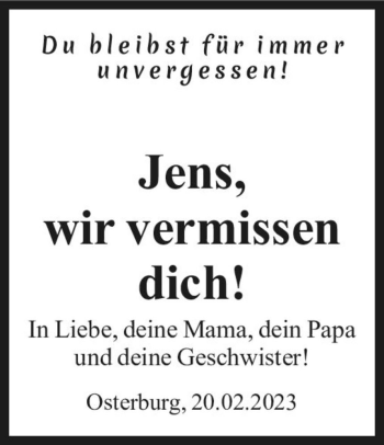 Traueranzeige von Jens Köhler  von Magdeburger Volksstimme