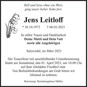 Traueranzeige von Jens Leitloff  von Magdeburger Volksstimme