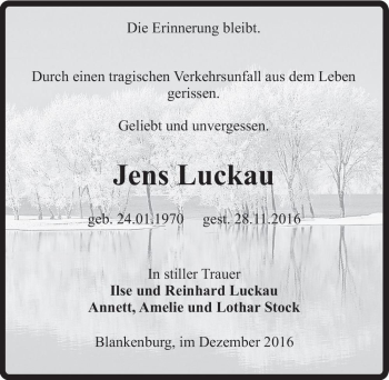 Traueranzeige von Jens Luckau  von Magdeburger Volksstimme
